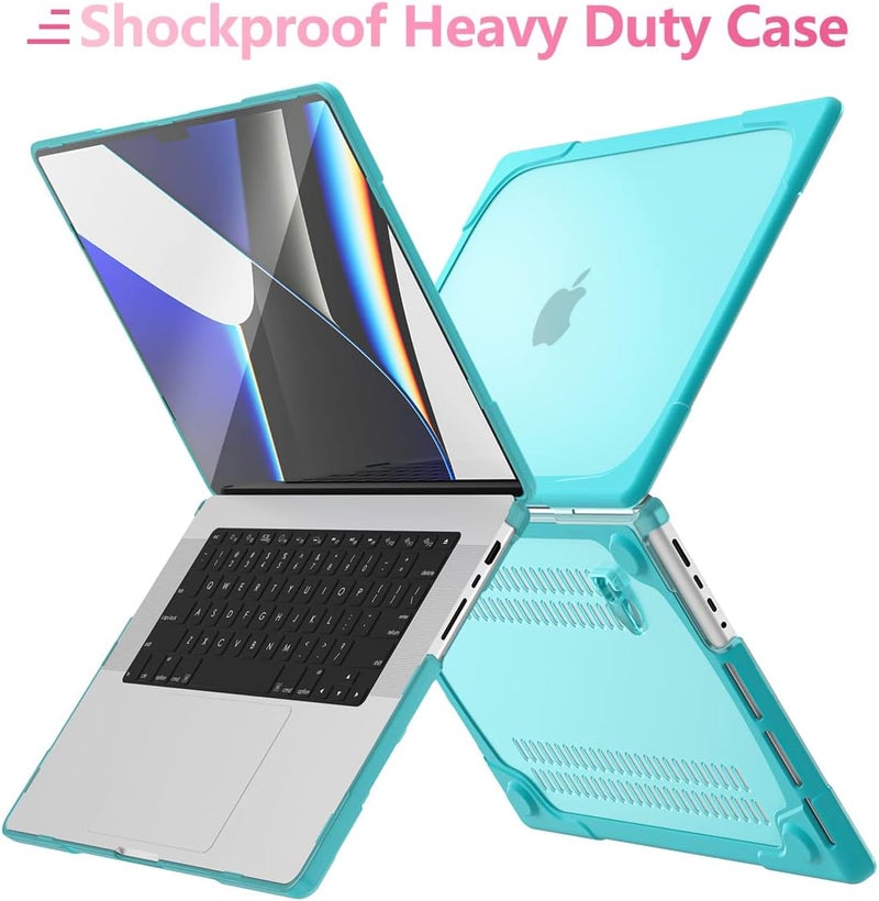 Batianda Heavy Duty Case for New MacBook Pro 14 Inch 2025 M5 M4 M3 M2 Pro/Max Chip- Ergonomic Foldable Kickstand (Holds 22lbs/Zero Wobble) Matte Translucent Rugged Armor Cover with Spare Parts, Cyan - Image 4